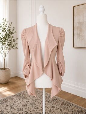 bebe Blush Pink Waterfall Blazer Jacket | Ruched Sleeves | XS